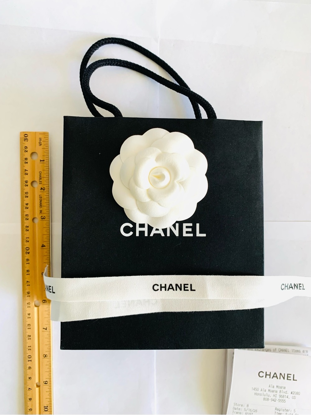 CHANEL Small Matte Boutique Shopping Bag w/ White Camellia & Ribbon 2026 Fresh